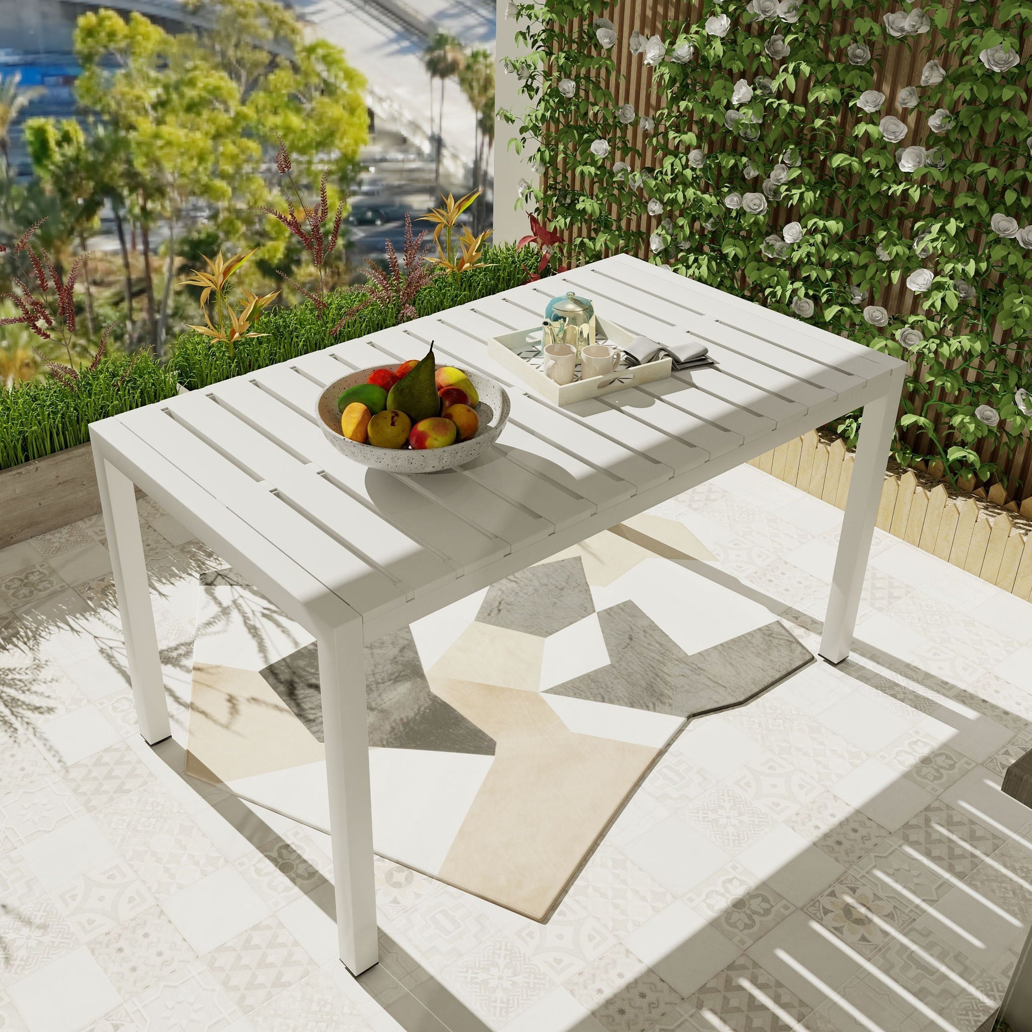 Modern Long Table with UV Resistant Powder-Coated Metal Legs