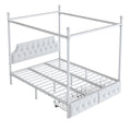 Queen Size Canopy Platform Bed With Upholstered Headboard And 2 Storage Drawers - White