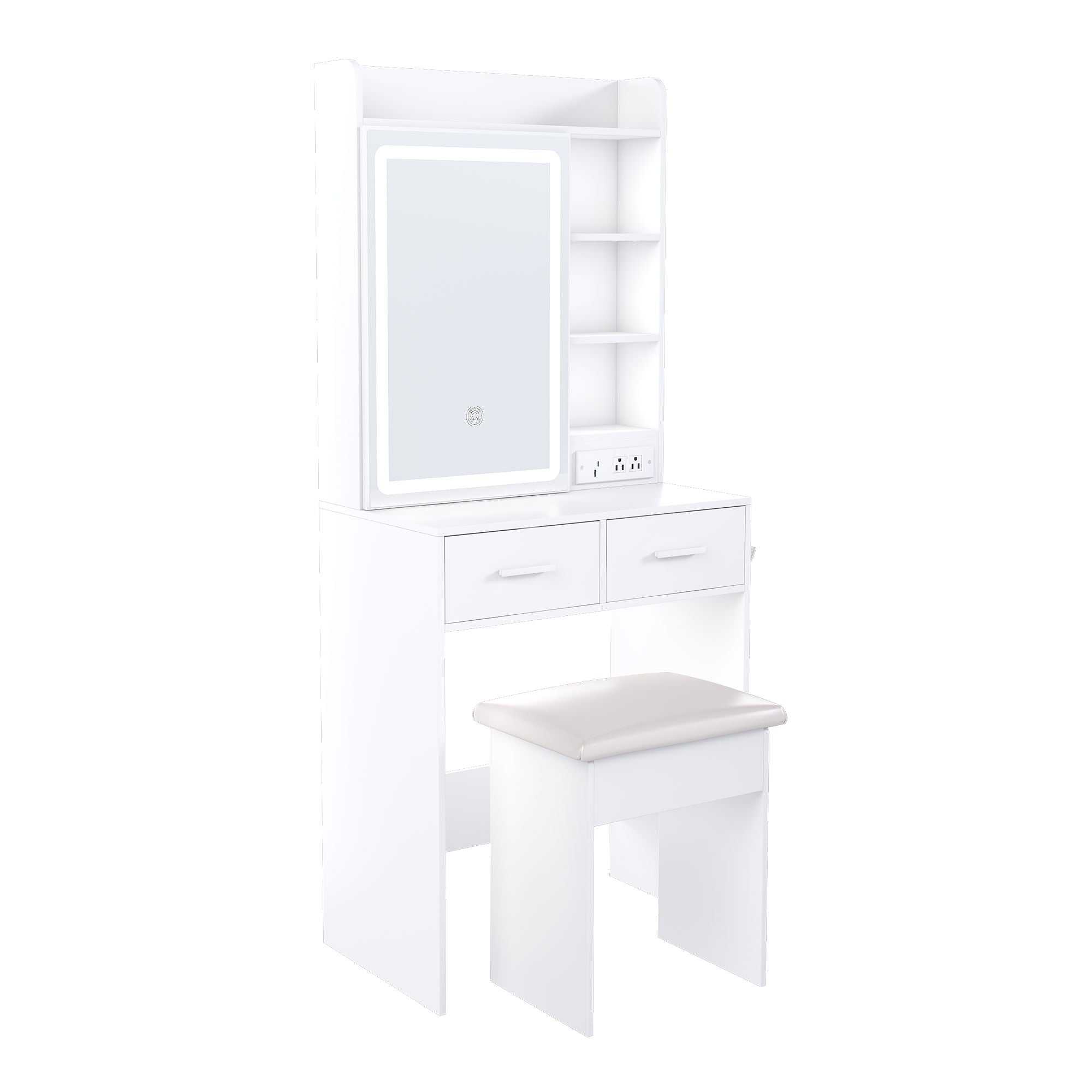 Space Saving Makeup Vanity Desk With Mirror & Adjustable LED Lights