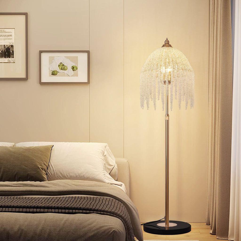 3-Light Elegant Crystal Floor Lamp – Vintage Waterfall Design