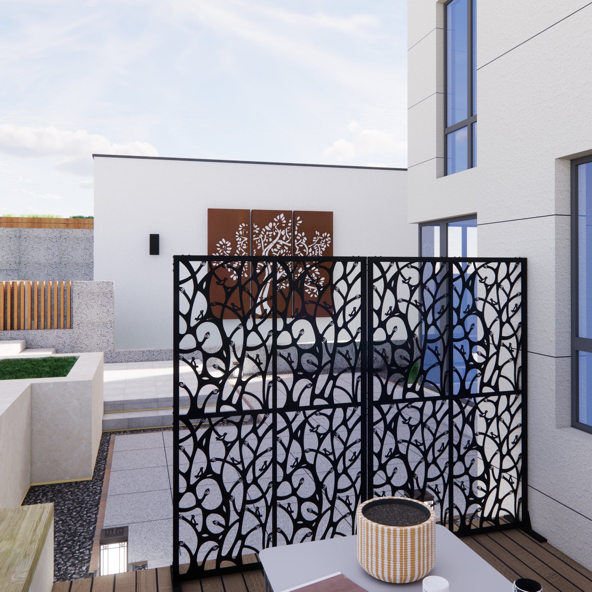 Metal Privacy Screen 3.8 Ft W x 6 Ft H Indoor Outdoor Divider