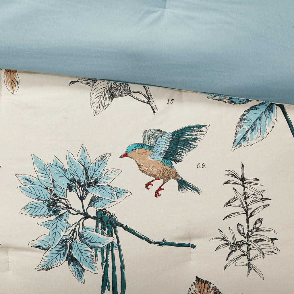 7 Piece Printed Cotton Twill Comforter Set Khaki Queen