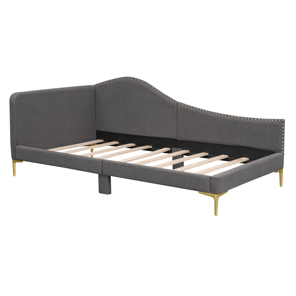 Upholstered Daybed With Headboard And Armrest, Support Legs