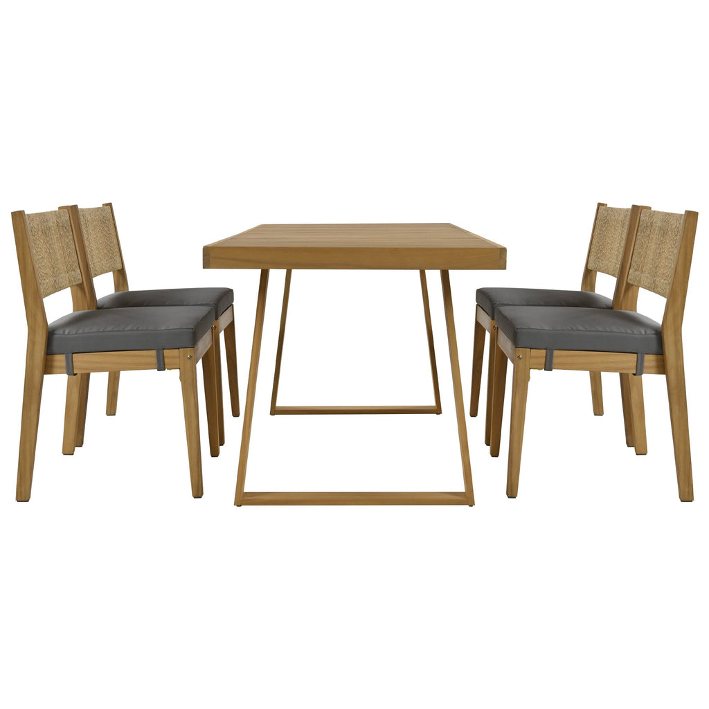 U_Style Multi-Person Outdoor Acacia Wood Dining Table and Chair Set