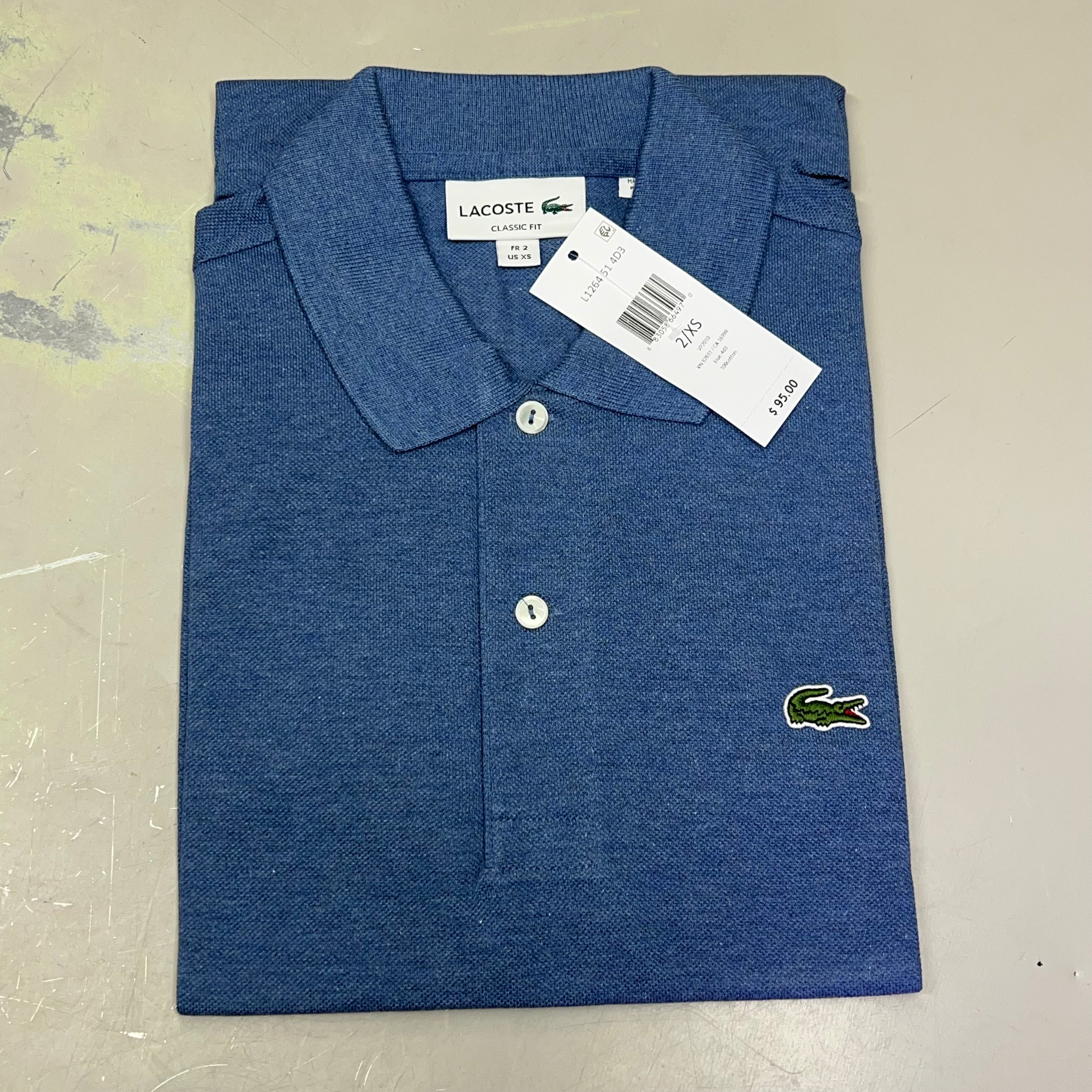 LACOSTE Classic Fit L.12.12 Heather Polo Ribbed Colar Men's Sz XS-2 Blue Chine
