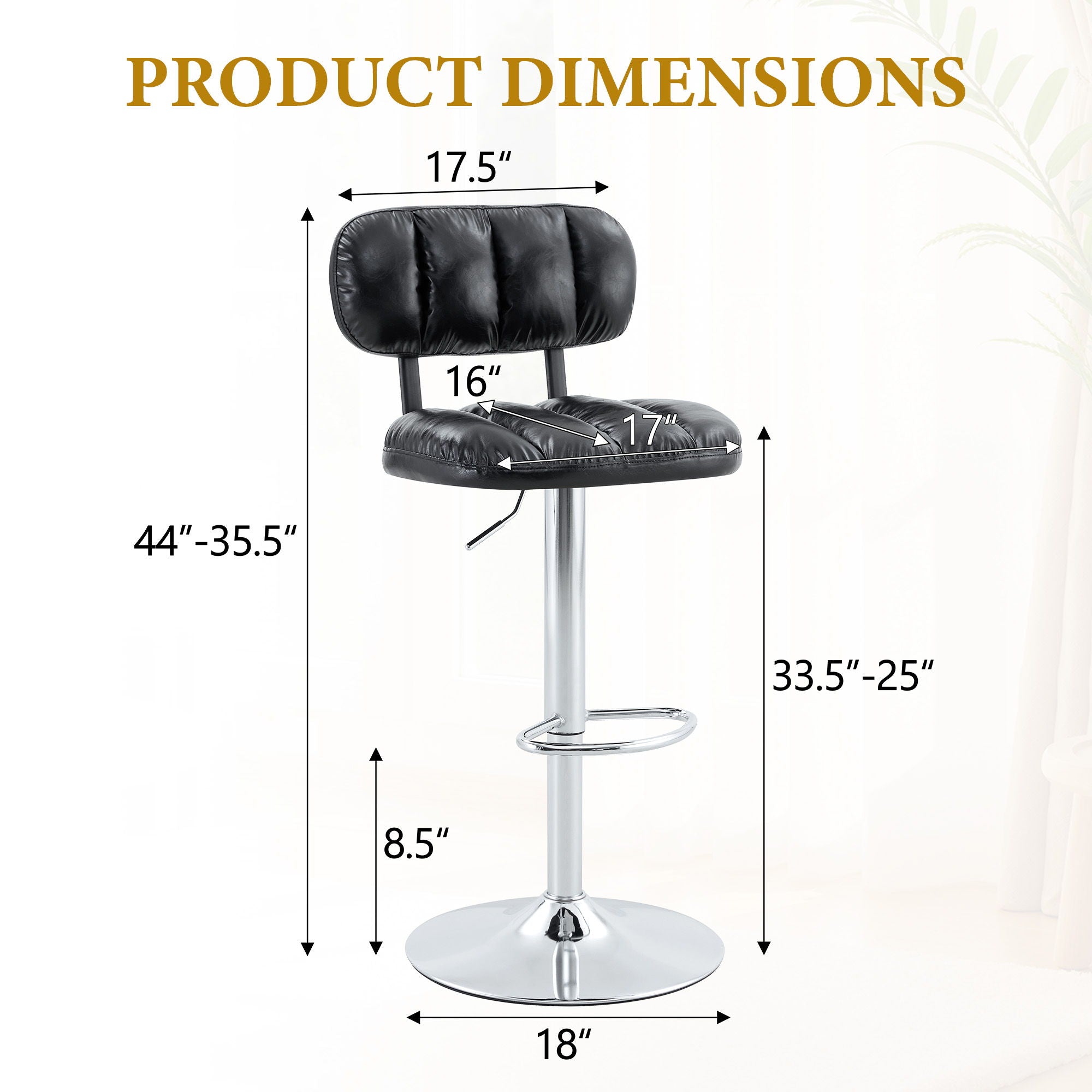 Adjustable Height Bar Stools With Footrest for Kitchen Island (Set of 2)