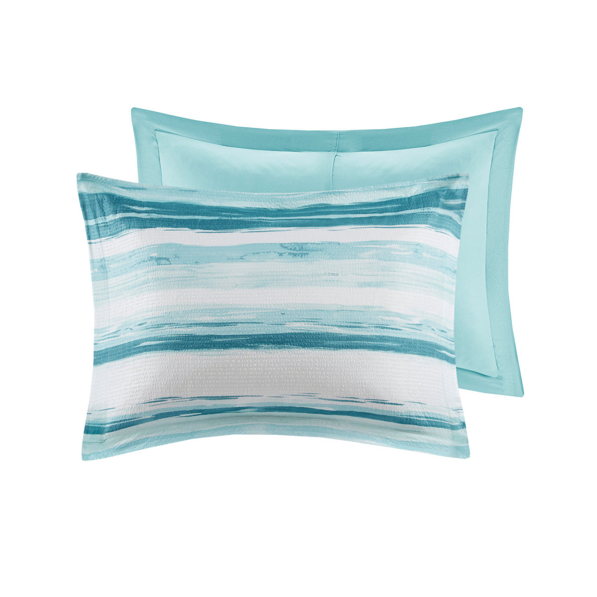 8 Piece Printed Seersucker Comforter and Quilt Set Collection Aqua King/Cal King