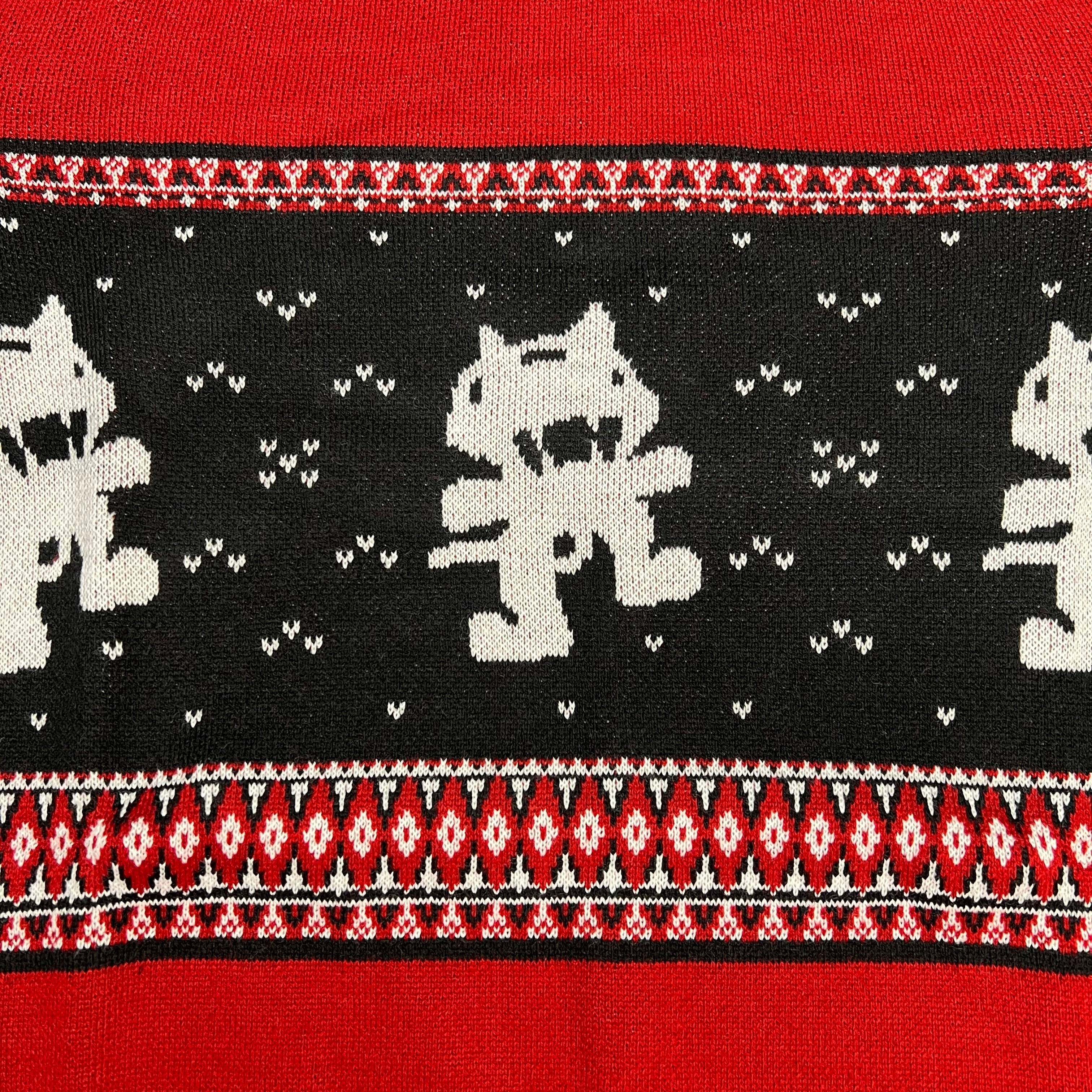 MONSTERCAT Records Holiday Intarsia Pullover Sweater Men's Sz XL Deep Red/Black
