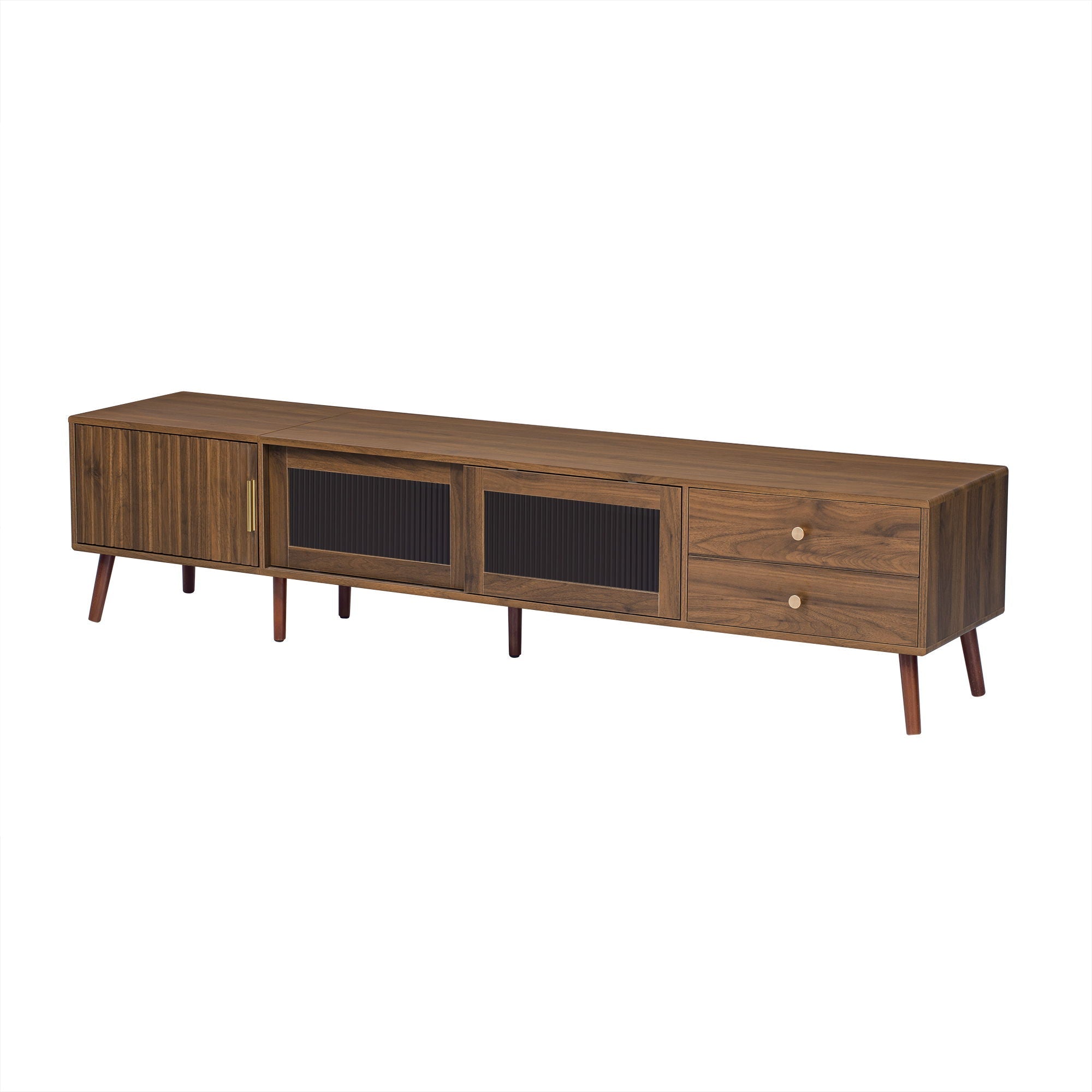 Doors TV Stand For TVs Up To 85" With Storage Cabinets - Natural