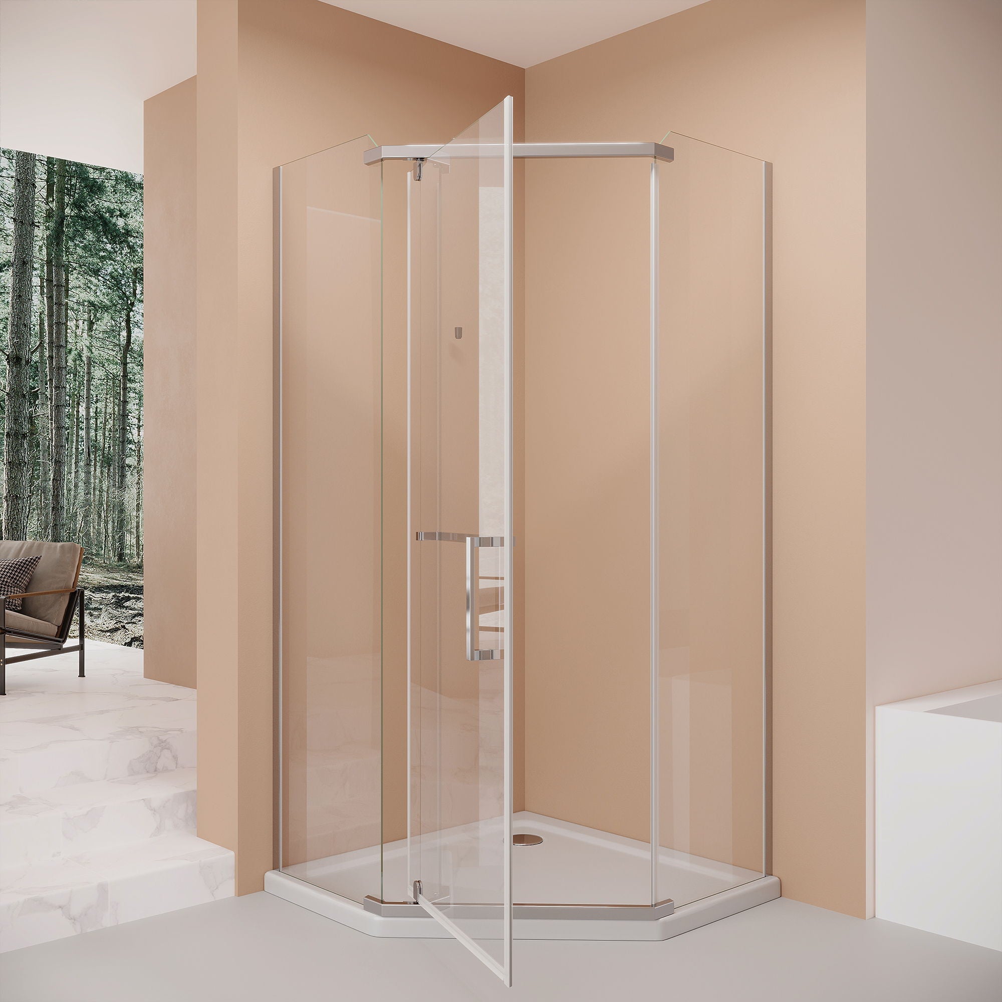Frameless Neo Angle Shower Door WithTempered Glass