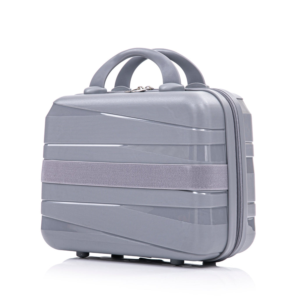 4-Piece PP Spinner Wheel Luggage Set with Cosmetic Case, Light Gray