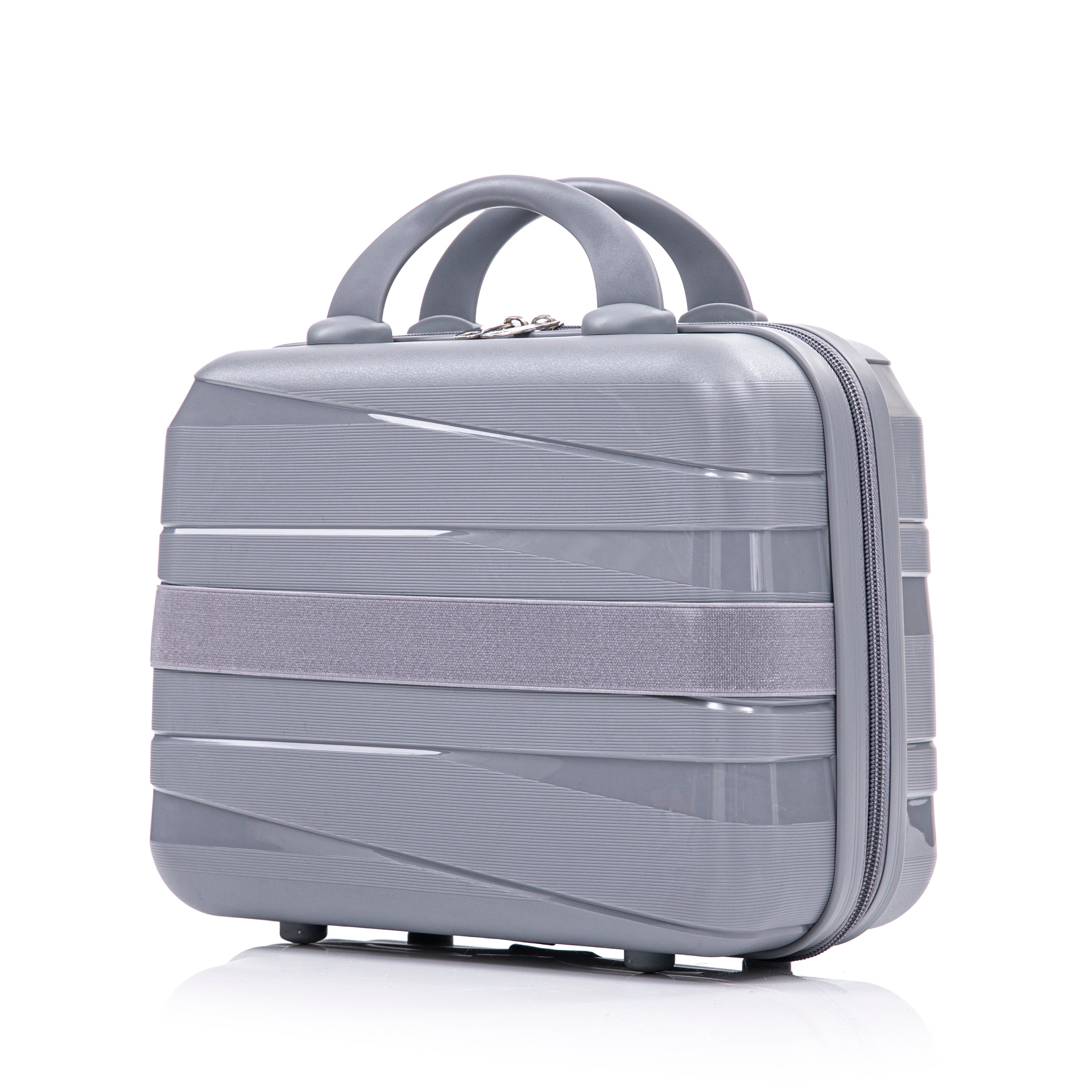 4-Piece PP Spinner Wheel Luggage Set with Cosmetic Case, Light Gray