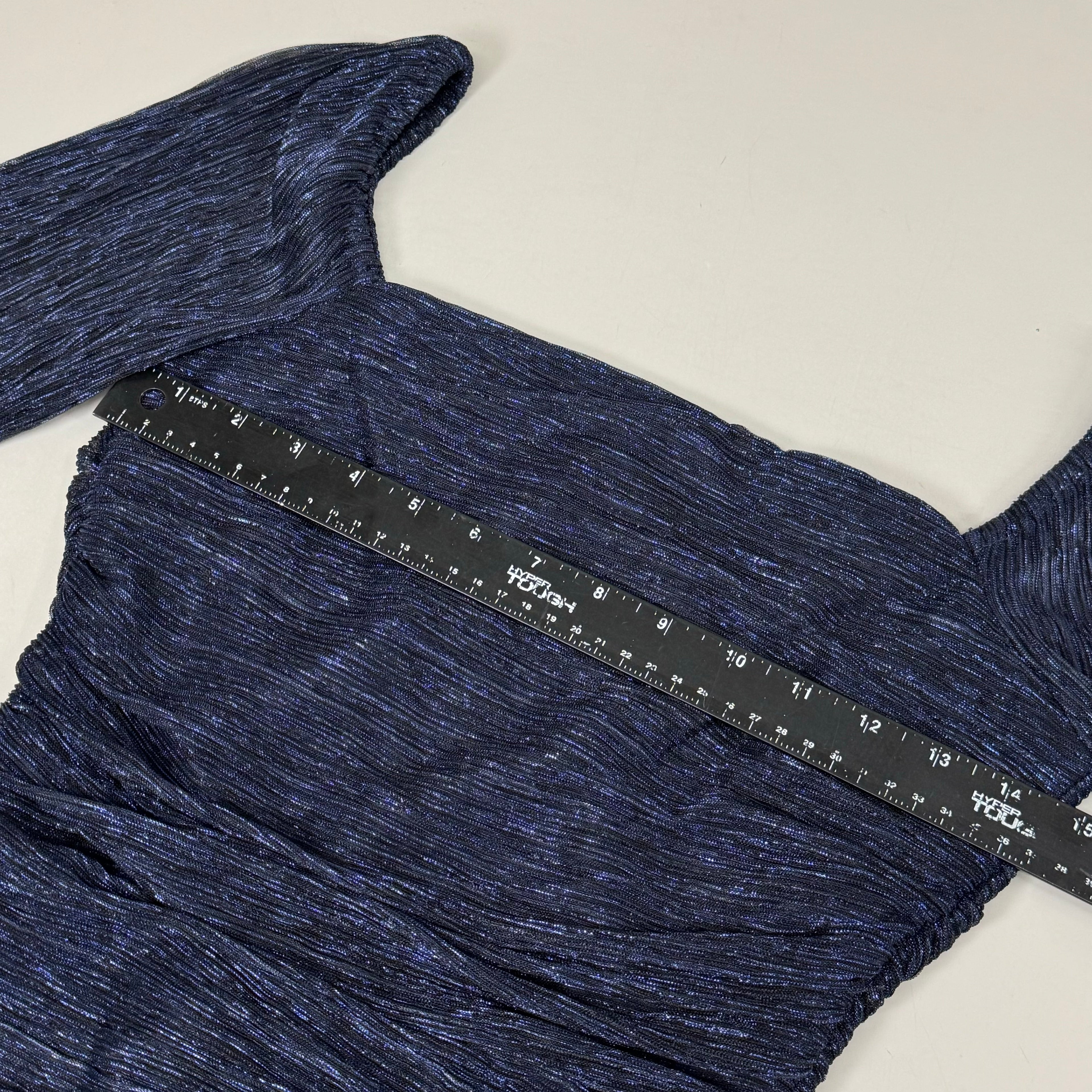 MELANIE LYNE Shimmering Ruched Plisse Dress Women's Sz S Navy/Black 6030103-2180