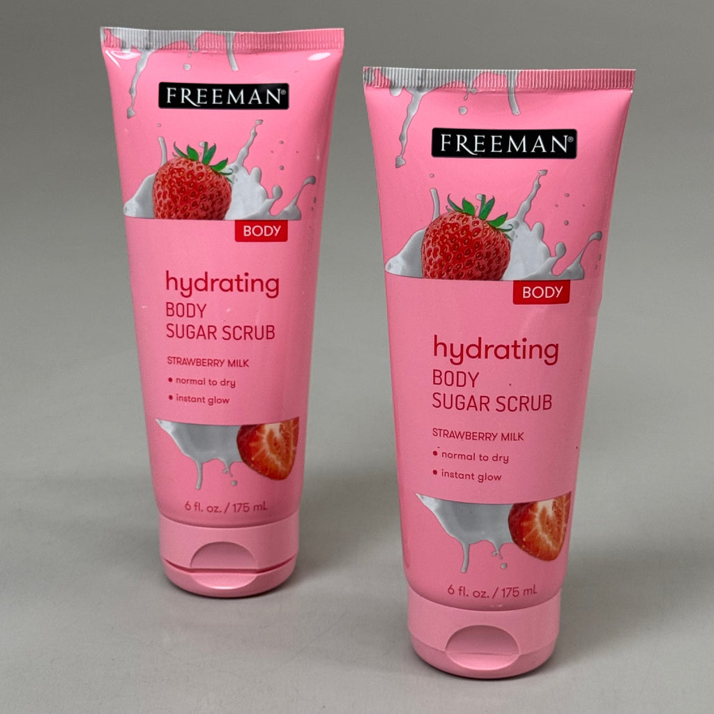 ZA@ FREEMAN (2 PACK) Hydrating Body Sugar Scrub Strawberry Milk Scent 6 fl oz