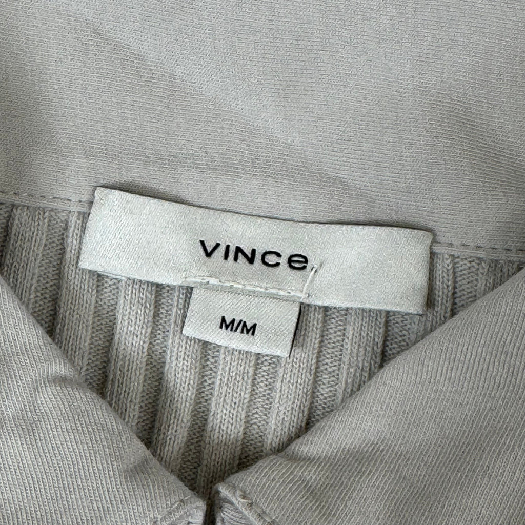 VINCE Ribbed Cotton-Blend Polo Dress 4 Button Women's Sz M Salt Glass V041584525