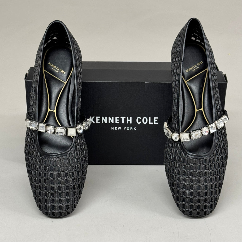 KENNETH COLE  New York Zeta Raffia Jewel Jane Flat Women's Sz 9 Black KL25ZMJ01