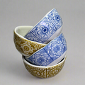 CREATIVE CO-OP (4 PACK) Stoneware Bowl W/ Tile Pattern 4 Styles 4"x2" DG0496A