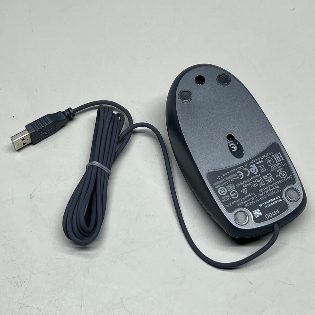 LOGITECH Full-Size USB Wired Mouse 4.5" x 2.5" Black M100