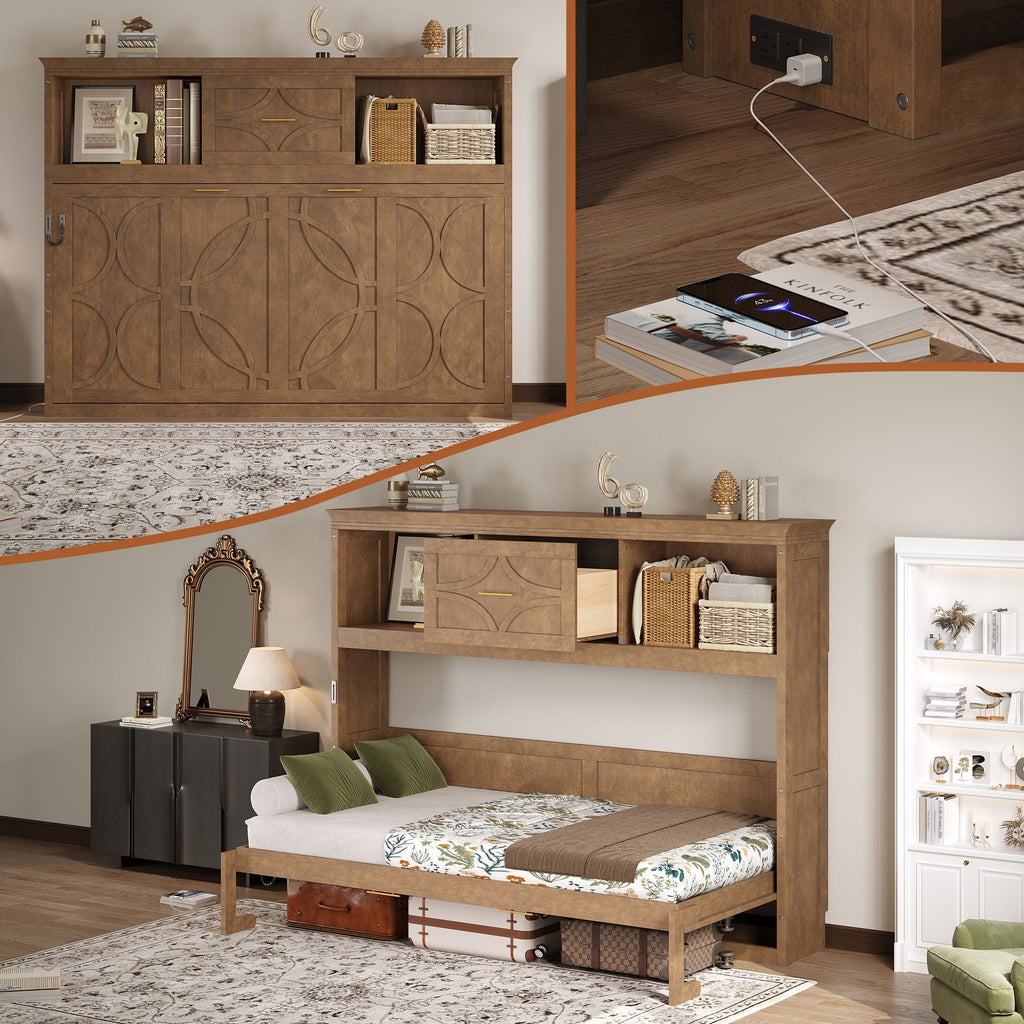 Murphy Bed With Charging Station and Drawer