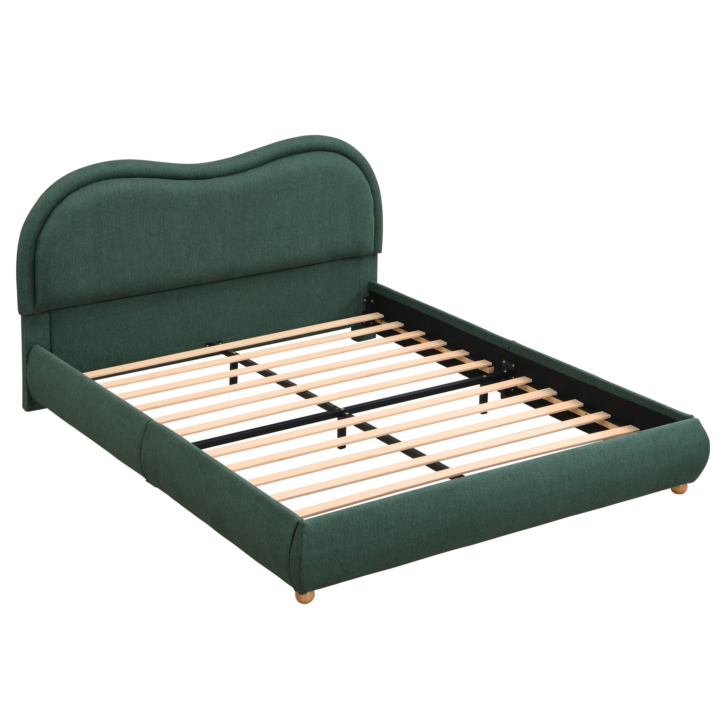 Queen Size Upholstered Platform Bed Frame with Rounded Corners Curved Headboard