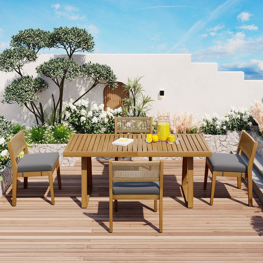 U_Style Multi-Person Outdoor Acacia Wood Dining Table and Chair Set