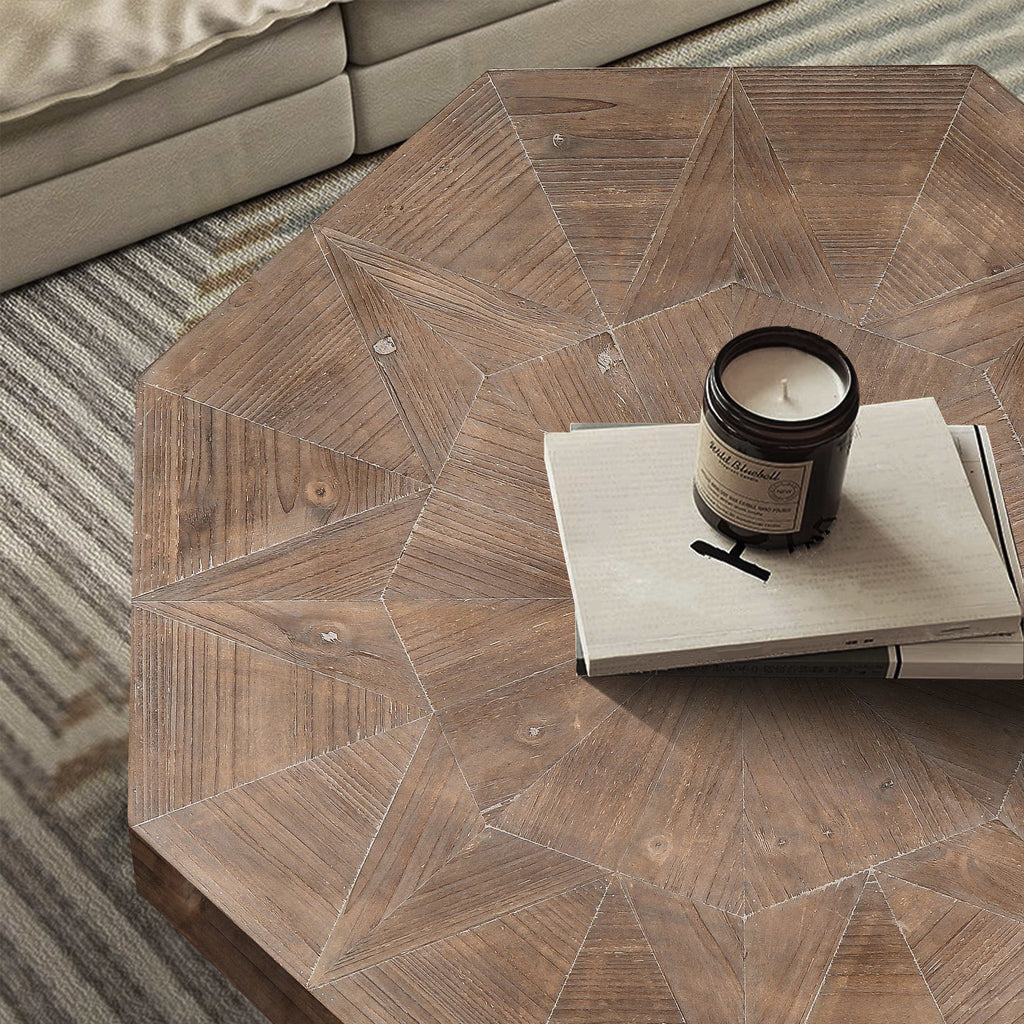 Wood Octagonal Vintage Patchwork Coffee Table