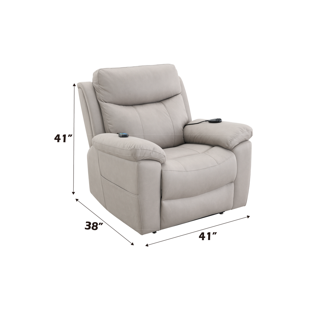 Chriki Beige Chenille & Black Finish Power Recliner with Lift, Heating, and Massage