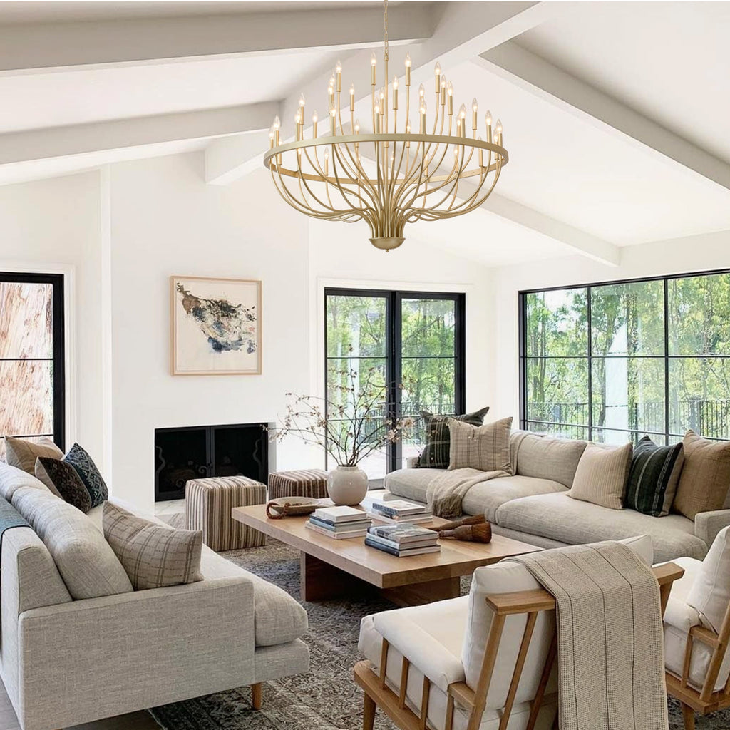 36-Light Gold Industrial Iron Candle Chandelier