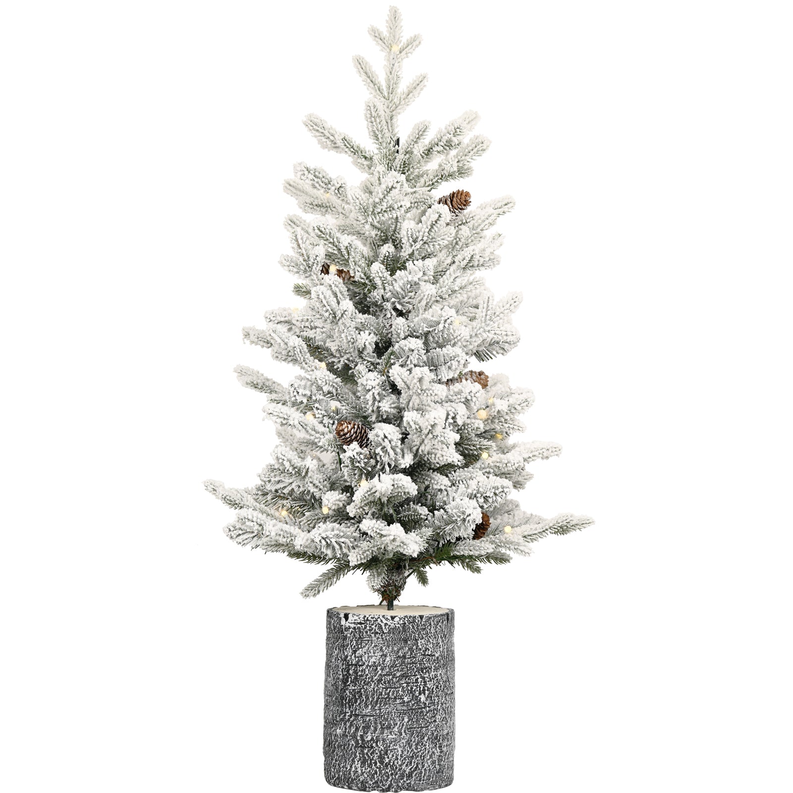 4.5FT Flocked Christmas Tree with Pot Base and LED Lights