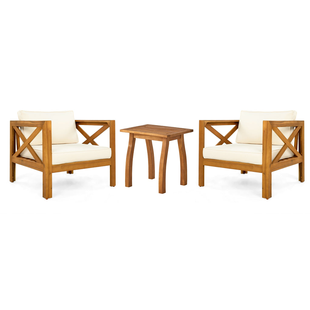 Patio Conversation Set with Acacia Wood Armchairs and End Table
