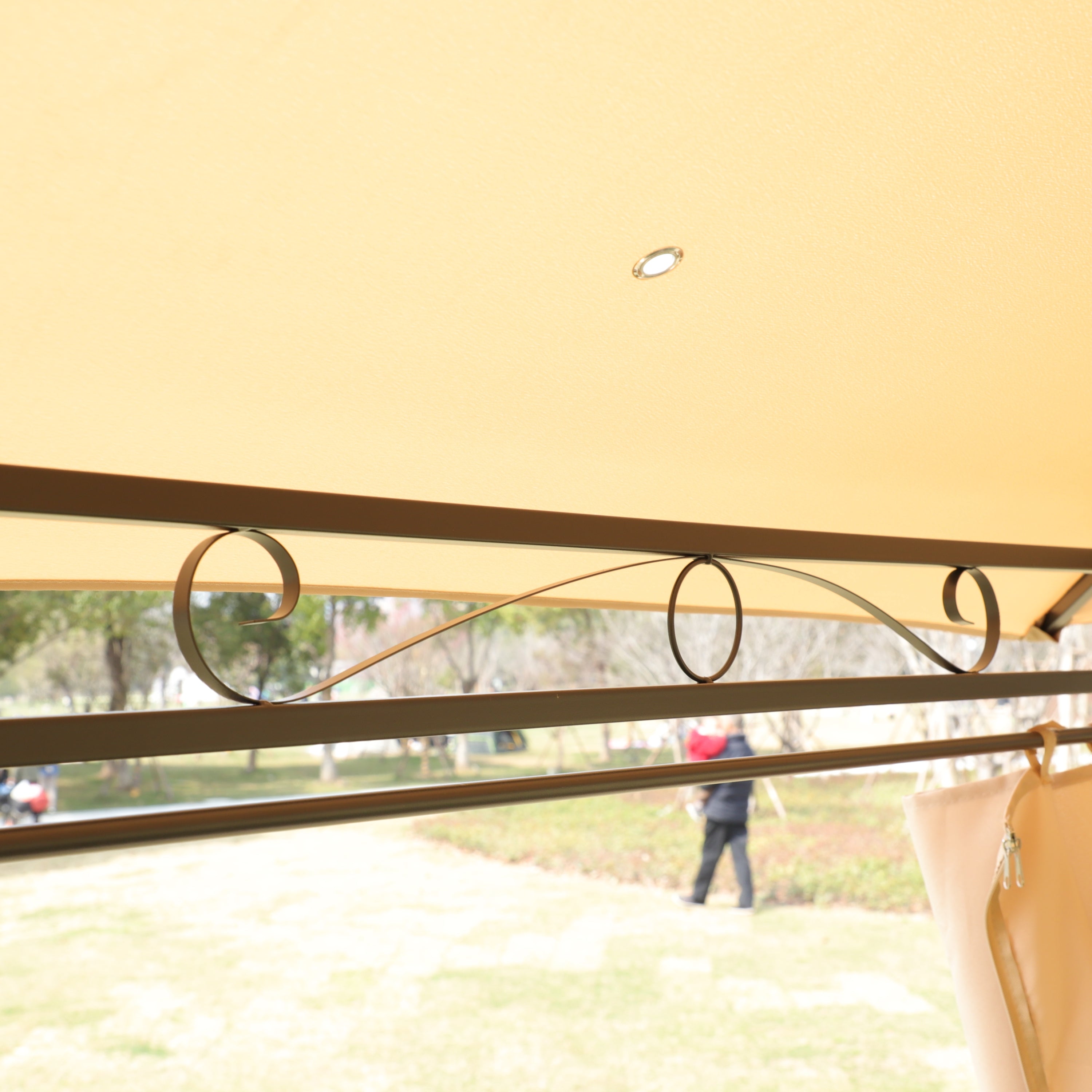 Khaki Outdoor Patio Gazebo Canopy Tent with Ventilated Double Roof