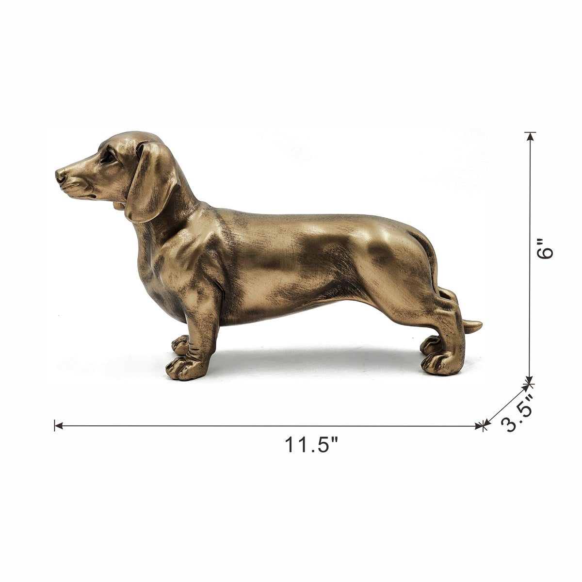 11.4x3.3x6.6' Lifelike Dachshund Figurine with Copper Finish