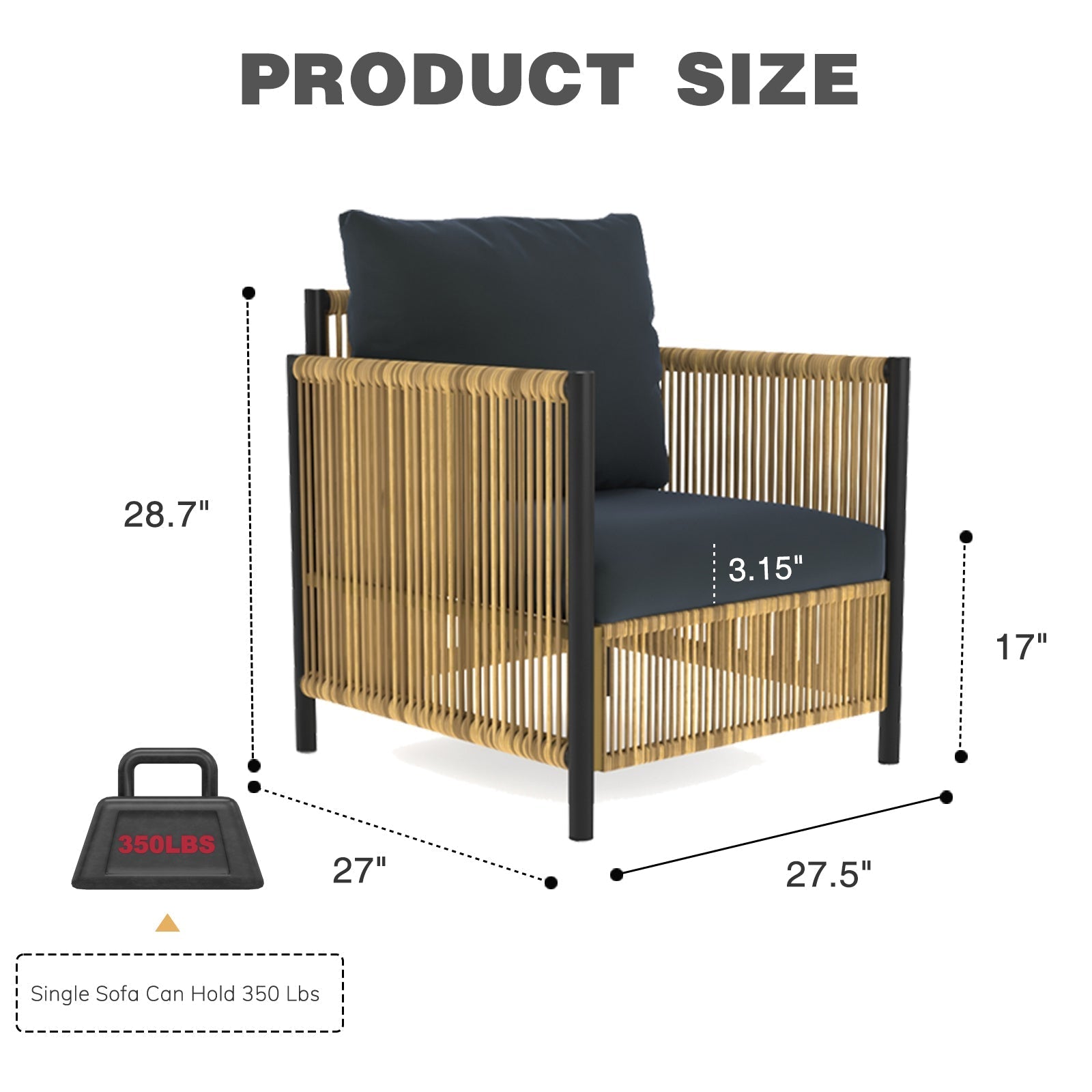 New Comming Outdoor Brown PE Wicker Sofa Set - 2 Pieces with Grey Cushions