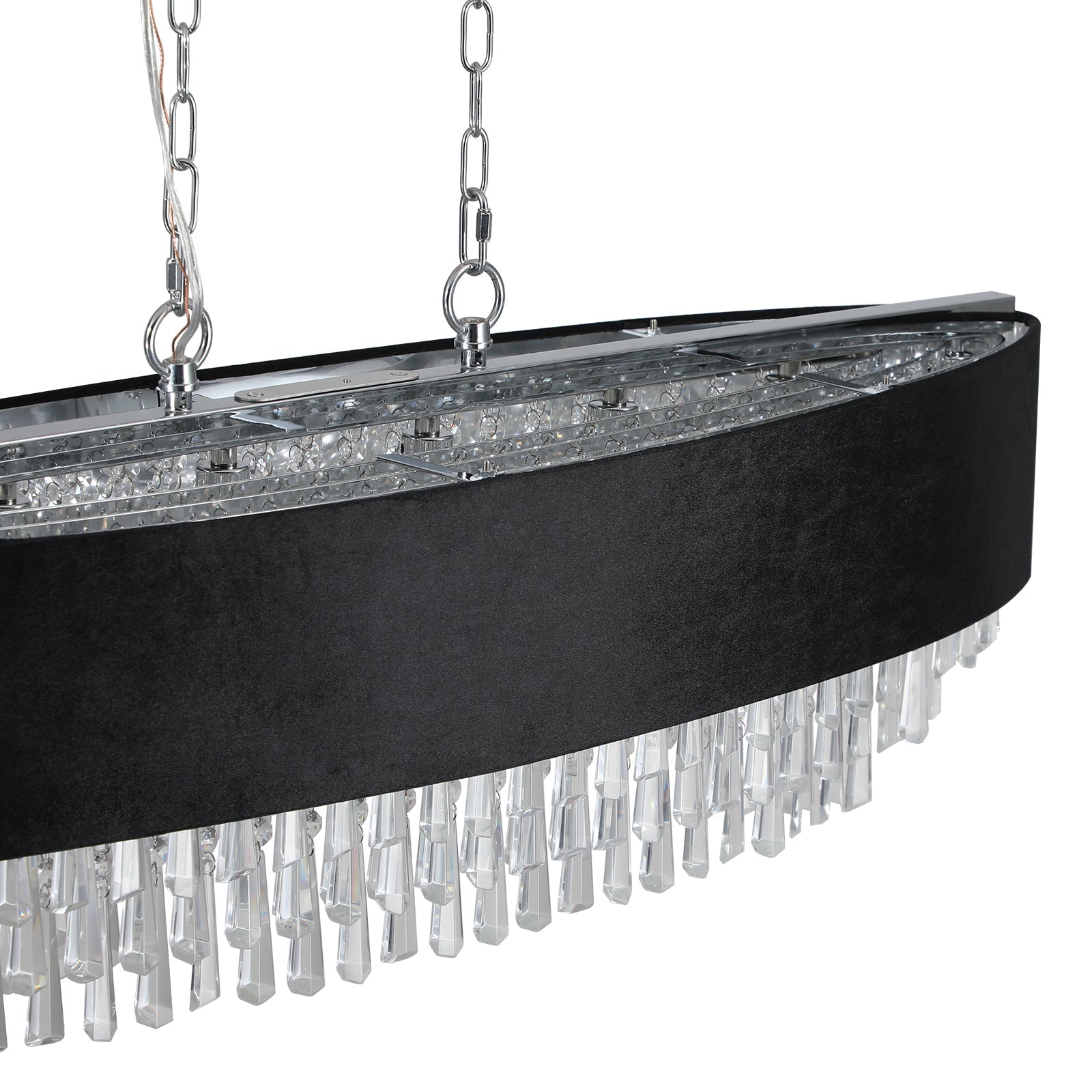 39' Modern Crystal Chandelier with Black Imitation Velvet Shade