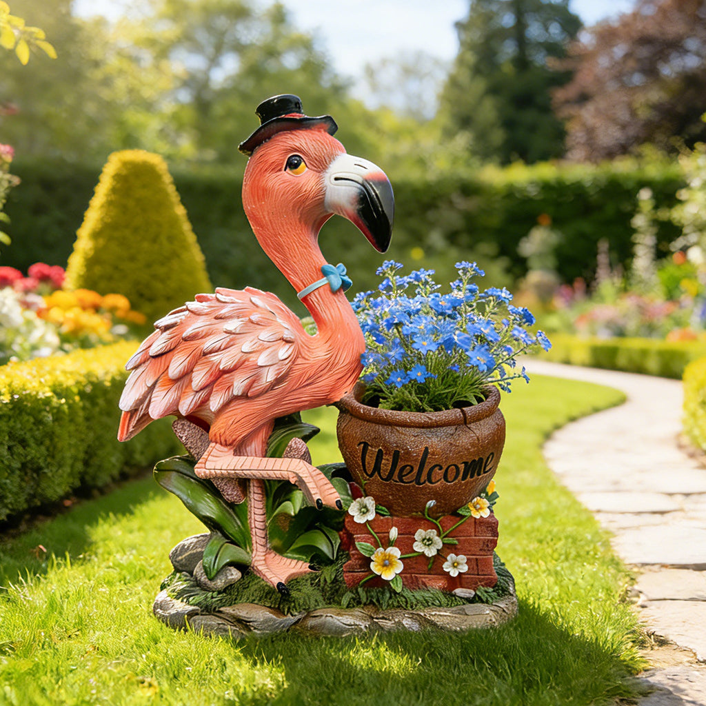 Outdoor Garden Sculpture Flamingo Flower Pot Planter
