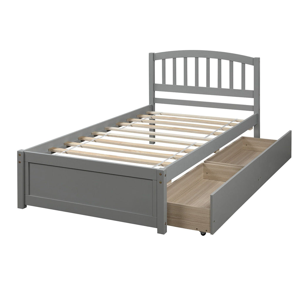 Platform Storage Bed Wood Bed Frame With Two Drawers And Headboard