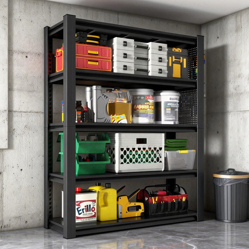 Industrial 5-Tier Adjustable Shelving Unit With Pegboard Heavy-Duty Storage