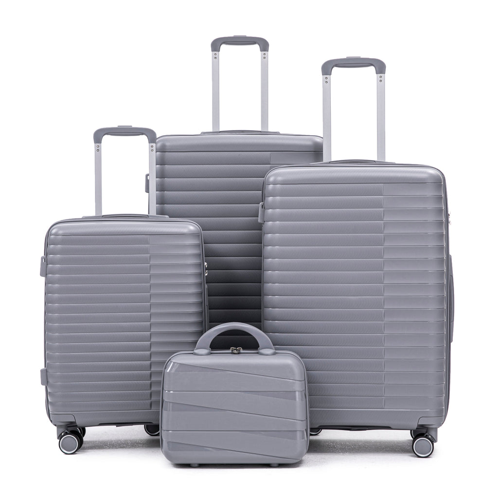 4-Piece PP Spinner Wheel Luggage Set with Cosmetic Case, Light Gray