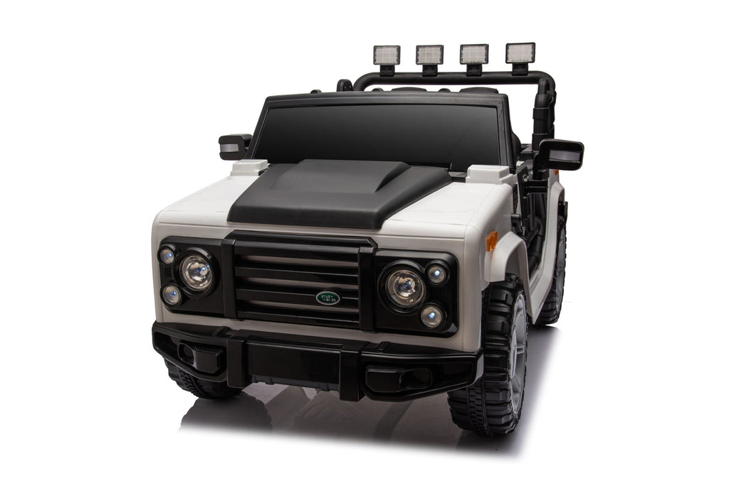 12V7A 30W*2 Four-Wheel Drive Seat One Button Start, Forward And Backward, High And Low Speed, Music, Front Light, Power Display, Two Doors Can Open, 2.4G R / C, Seat Belt Four Wheel Absorber