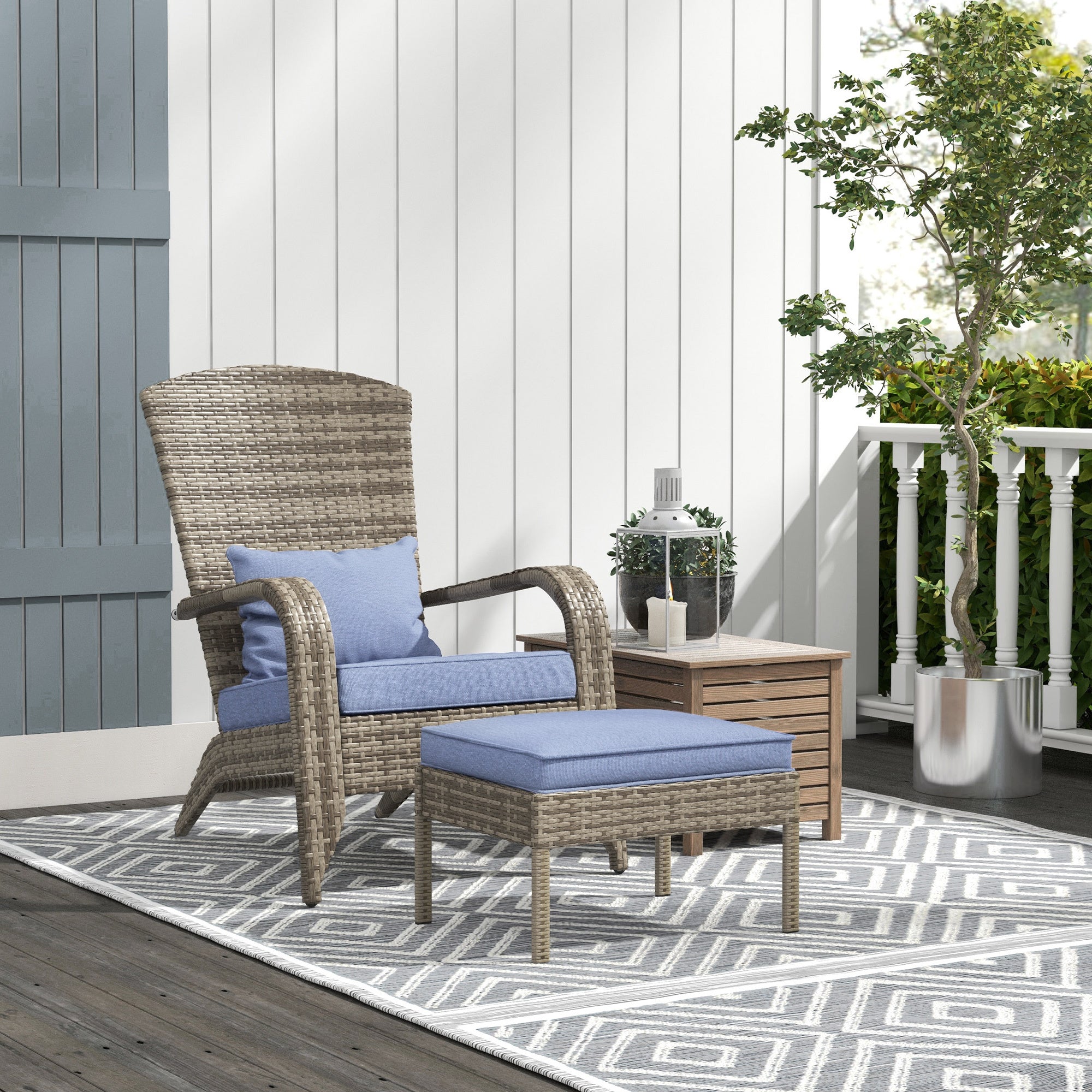 Wicker Adirondack Chair with Ottoman