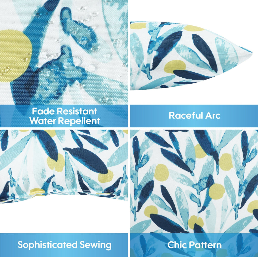 2 Pack Outdoor Waterproof Pillows - Blue Leaf (18x18 Inch)