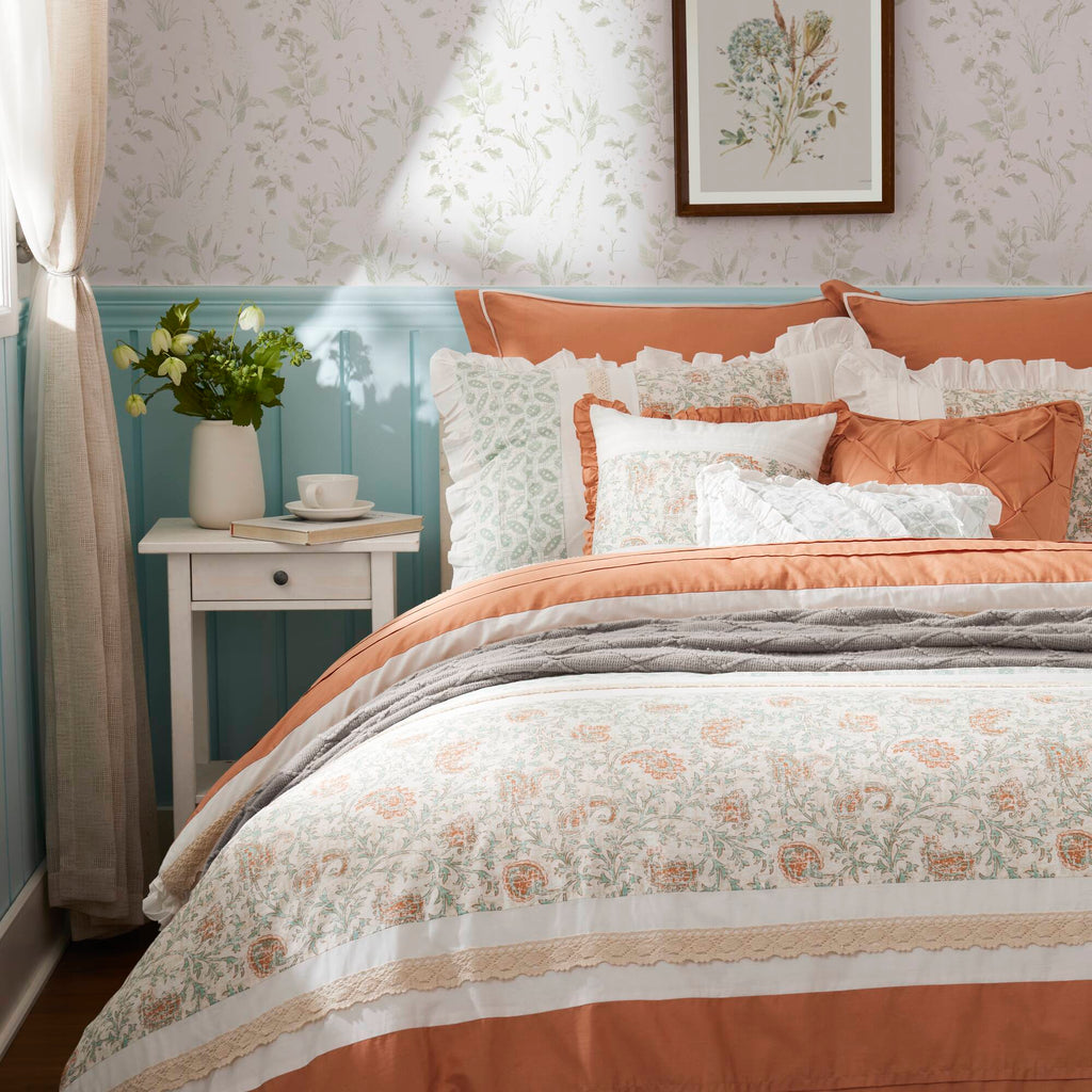 9 Piece Cotton Percale Comforter Set Coral Queen