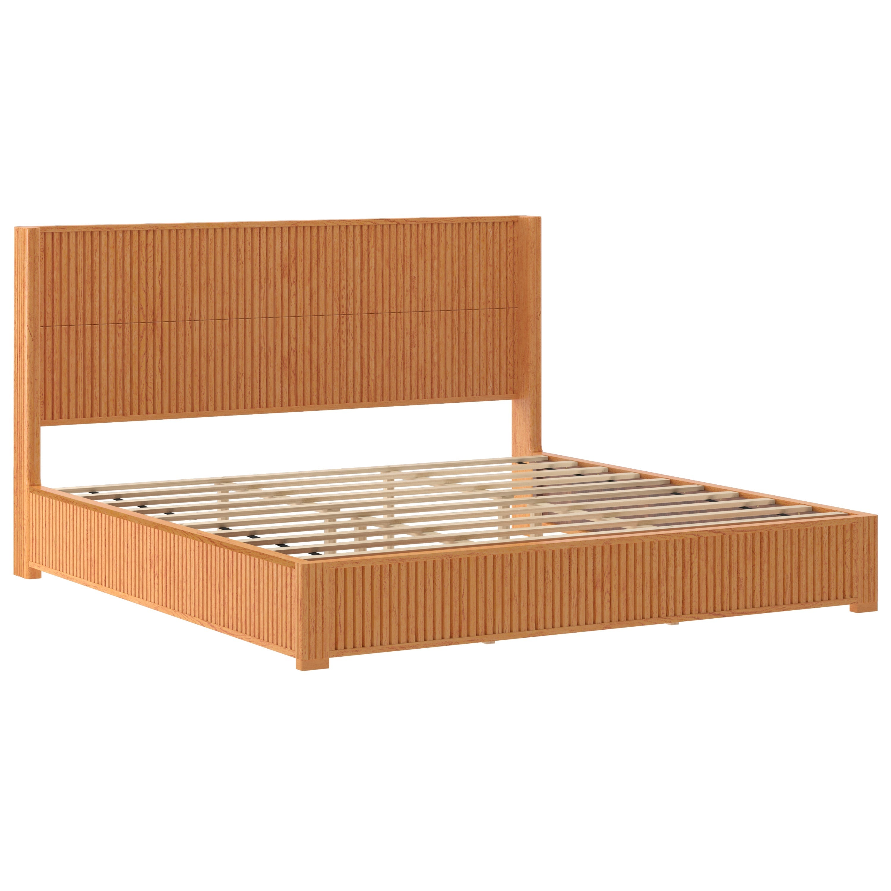 Solid Wood Platform Bed Frame with Headboard, King Size