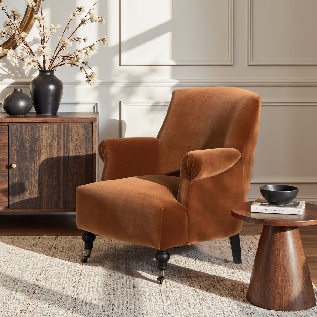 Eloise 30' Pleated Sock Arm Accent Armchair, Burnt Orange Performance Velvet