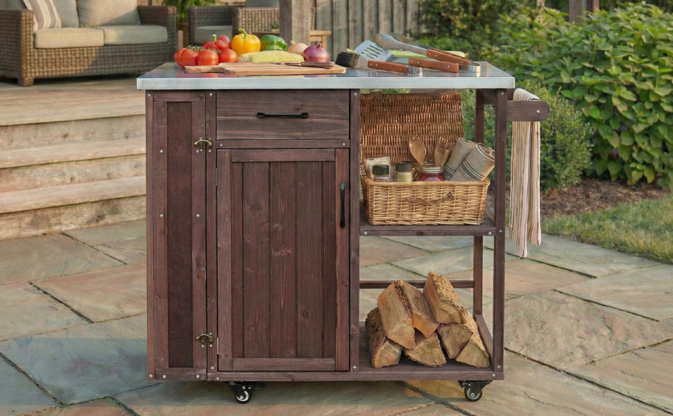 Outdoor Kitchen Island Fir Wood Prep Station