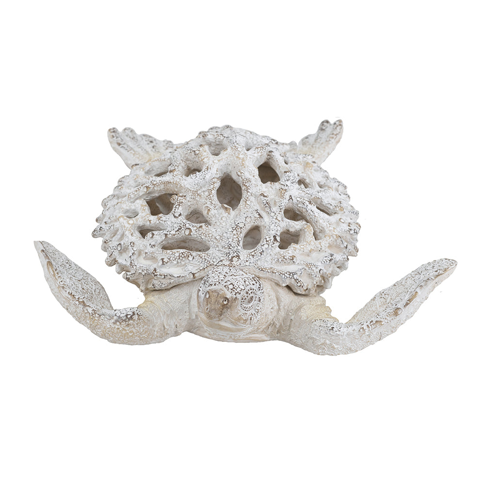 13.2x12.2x3.9' Decorative Polyresin Turtle Statue with White Coral Reef Design