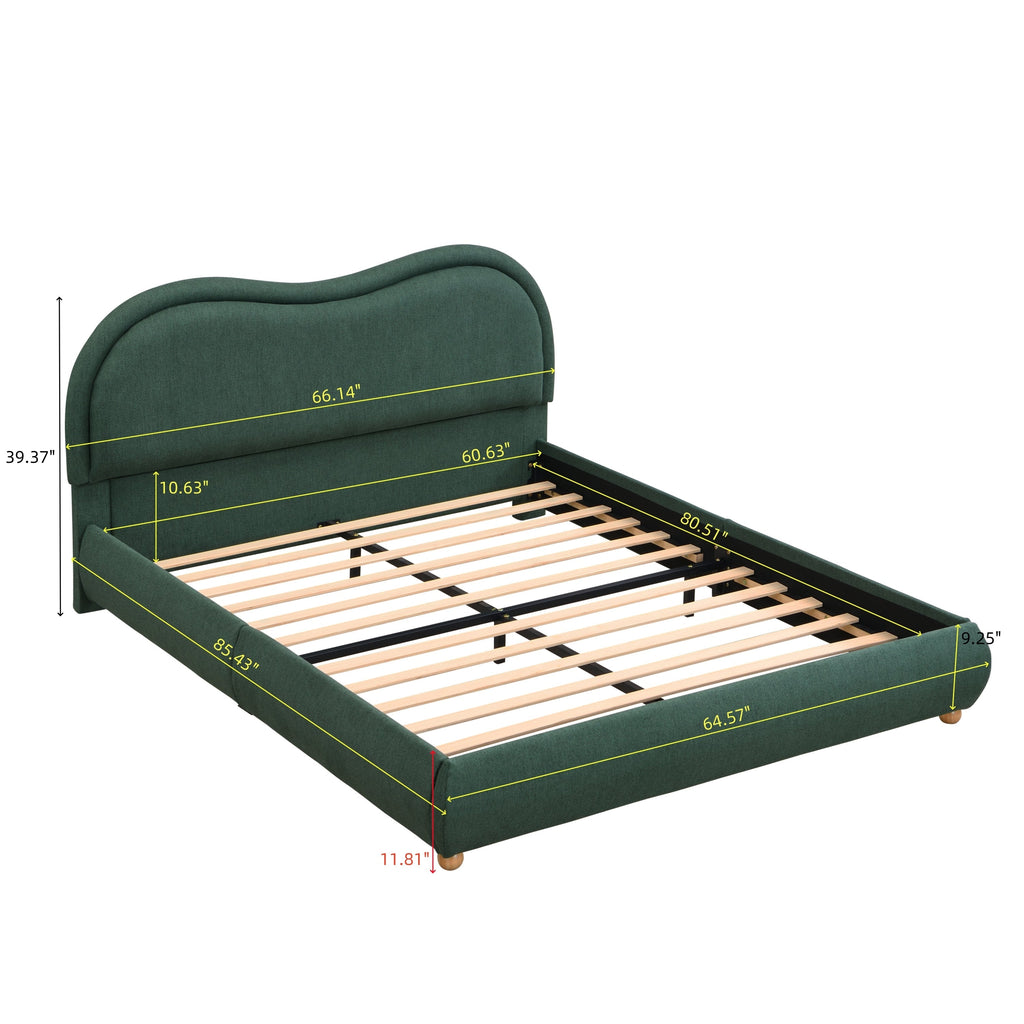Queen Size Upholstered Platform Bed Frame with Rounded Corners Curved Headboard