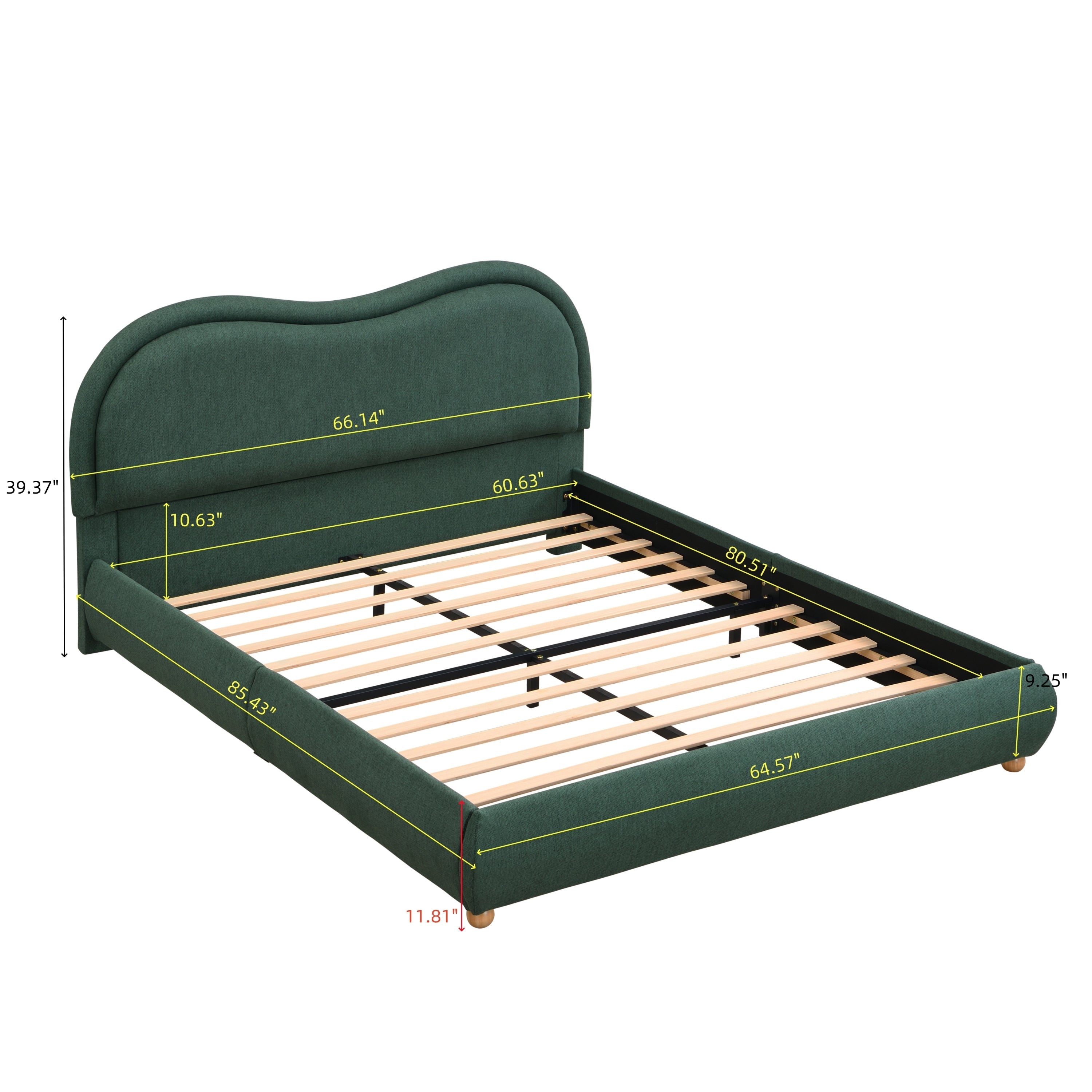 Queen Size Upholstered Platform Bed Frame with Rounded Corners Curved Headboard