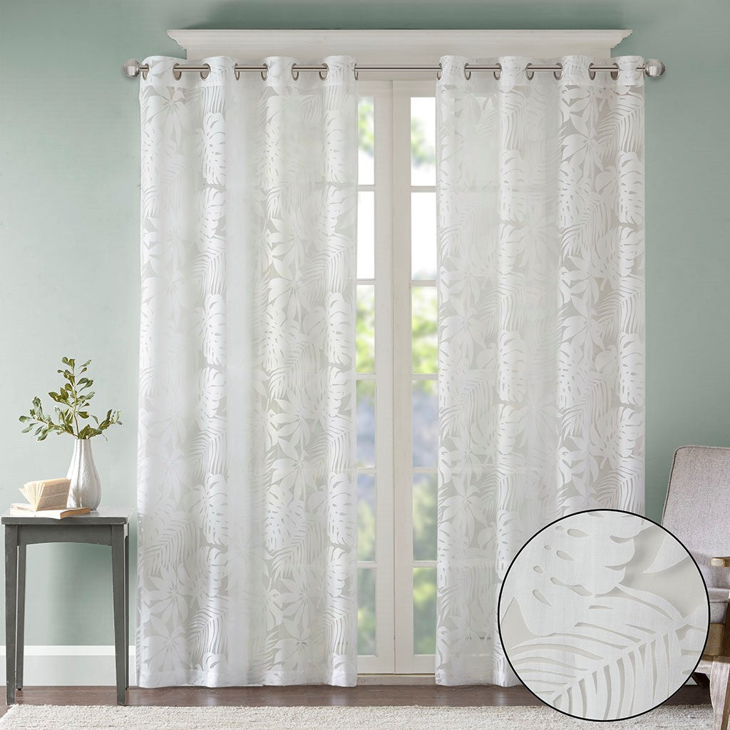 Palm Leaf Burnout Sheer Window Curtain White 50x63