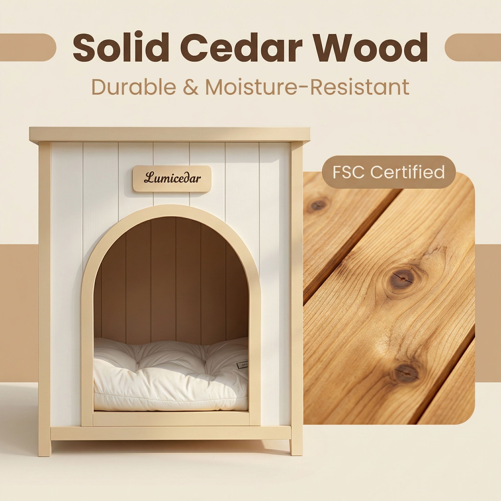Indoor Dog House With Removable Cushion, Pet House For Cats & Small Dogs - Cream White / Light Yellow
